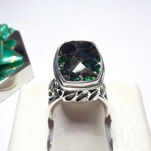 Estate 15ct Green Checkerboard Lepard Print Quartz SAJEN Fancy 925 Ring #16017